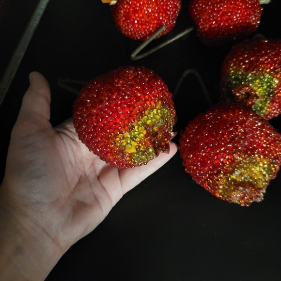 Vintage Red Apple Pomegranate Sugar Beaded Fruit Decor Wire Stems Wreath Making - Picture 4 of 5